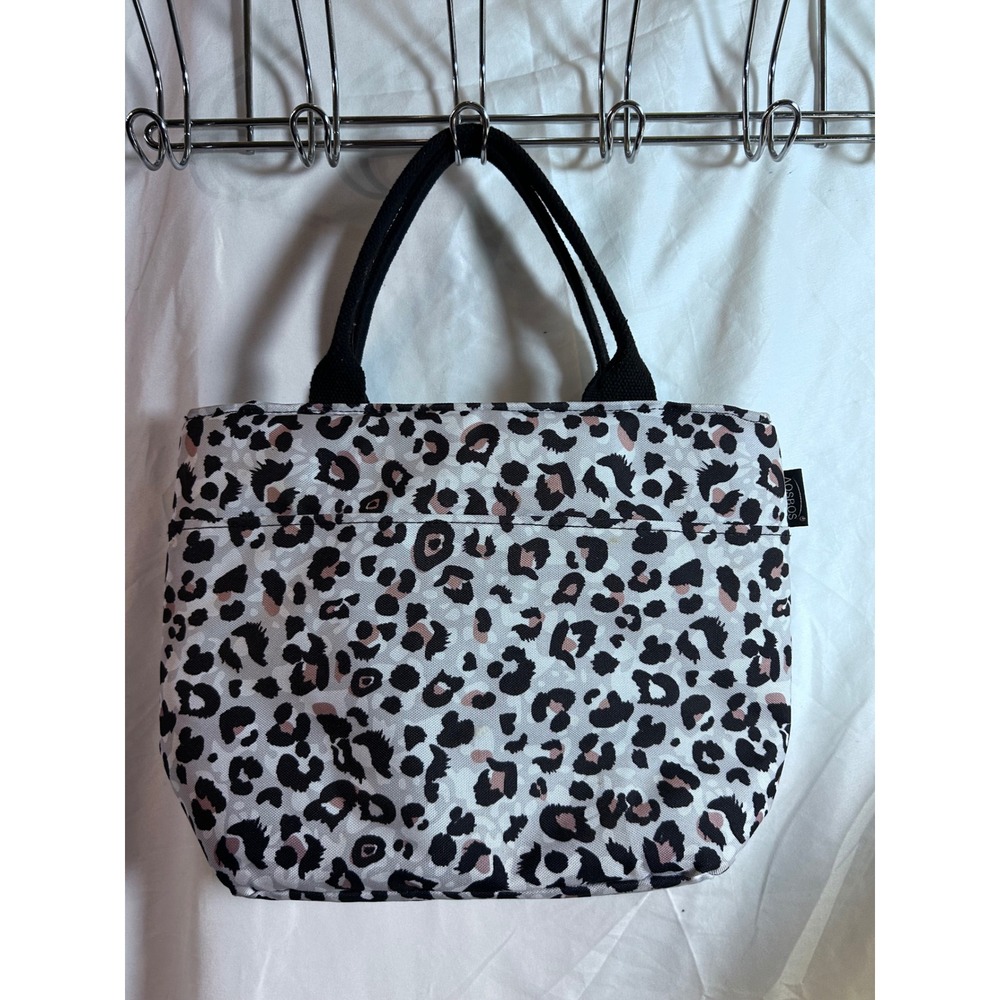 AOSBOS Leopard Print Insulated Lunch Bag OS White Black Tan Animal Tote Women